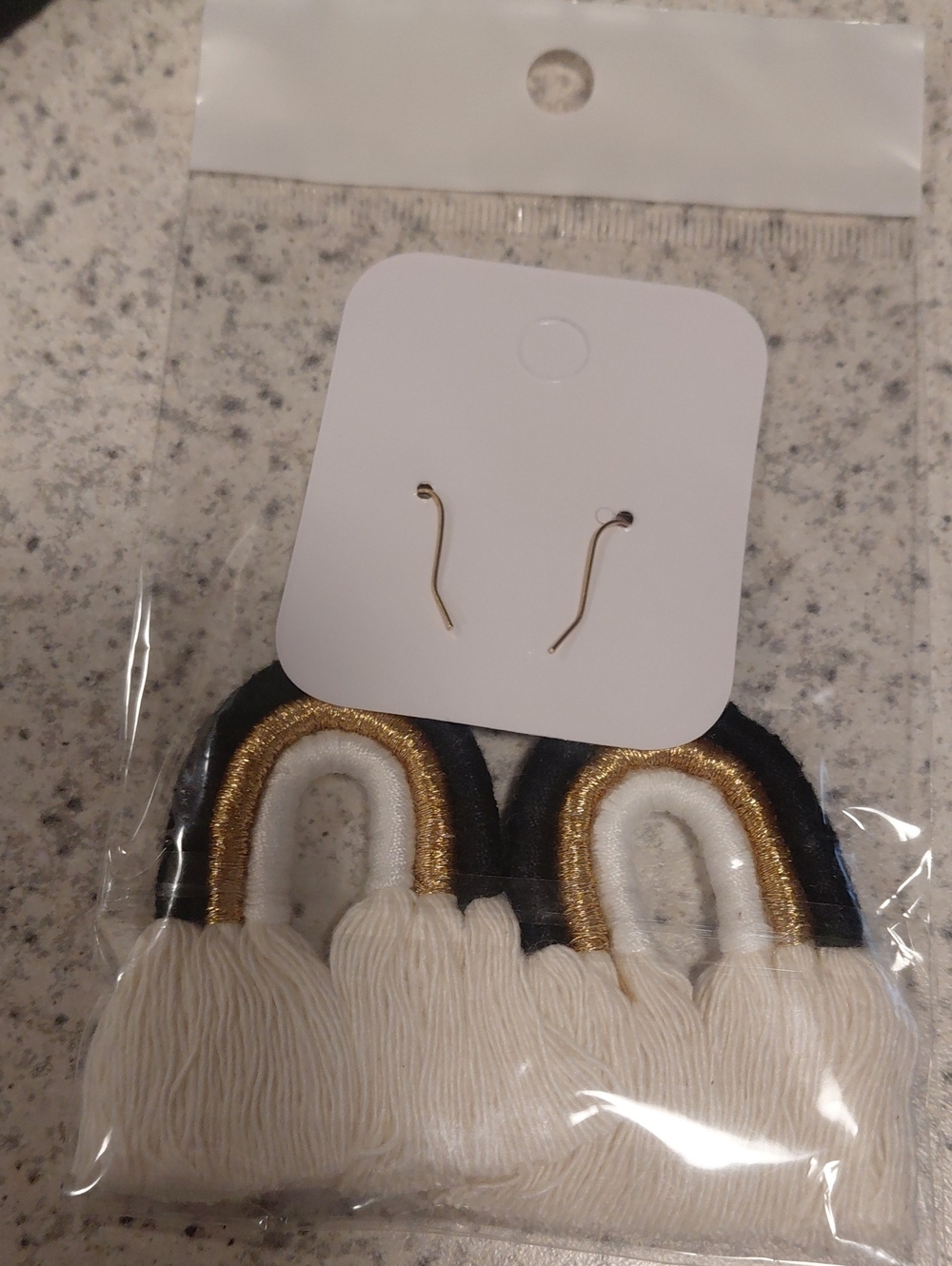 Fashion Jewelry Black, Gold & Cream Fringe Rainbow Earrings - Picture 2 of 2